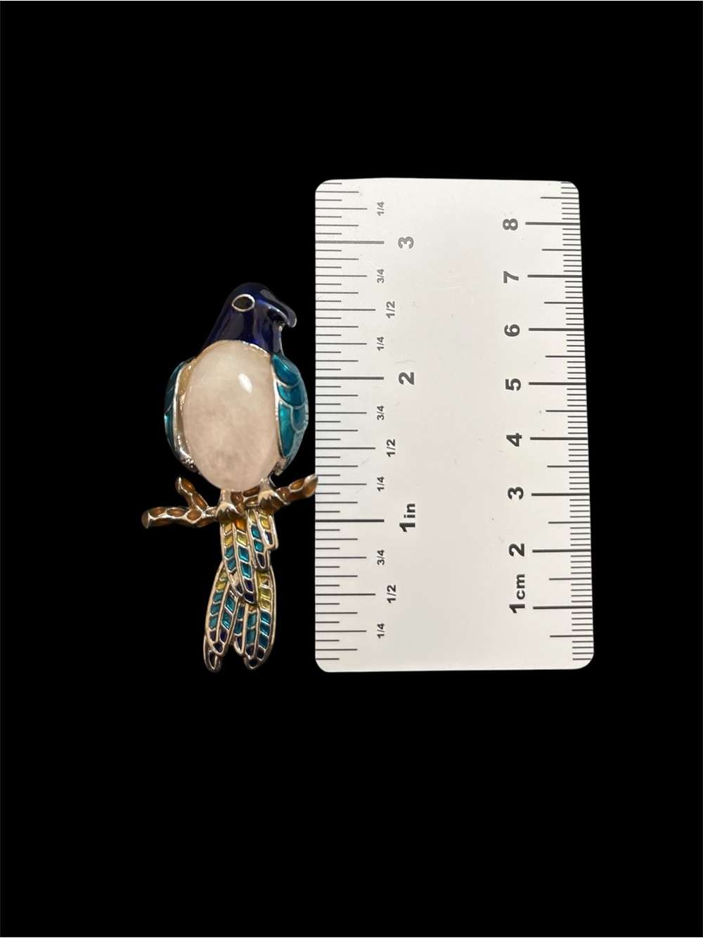 Enameled Parrot Brooch with Quartz Cabochon Body - Picture 3 of 3